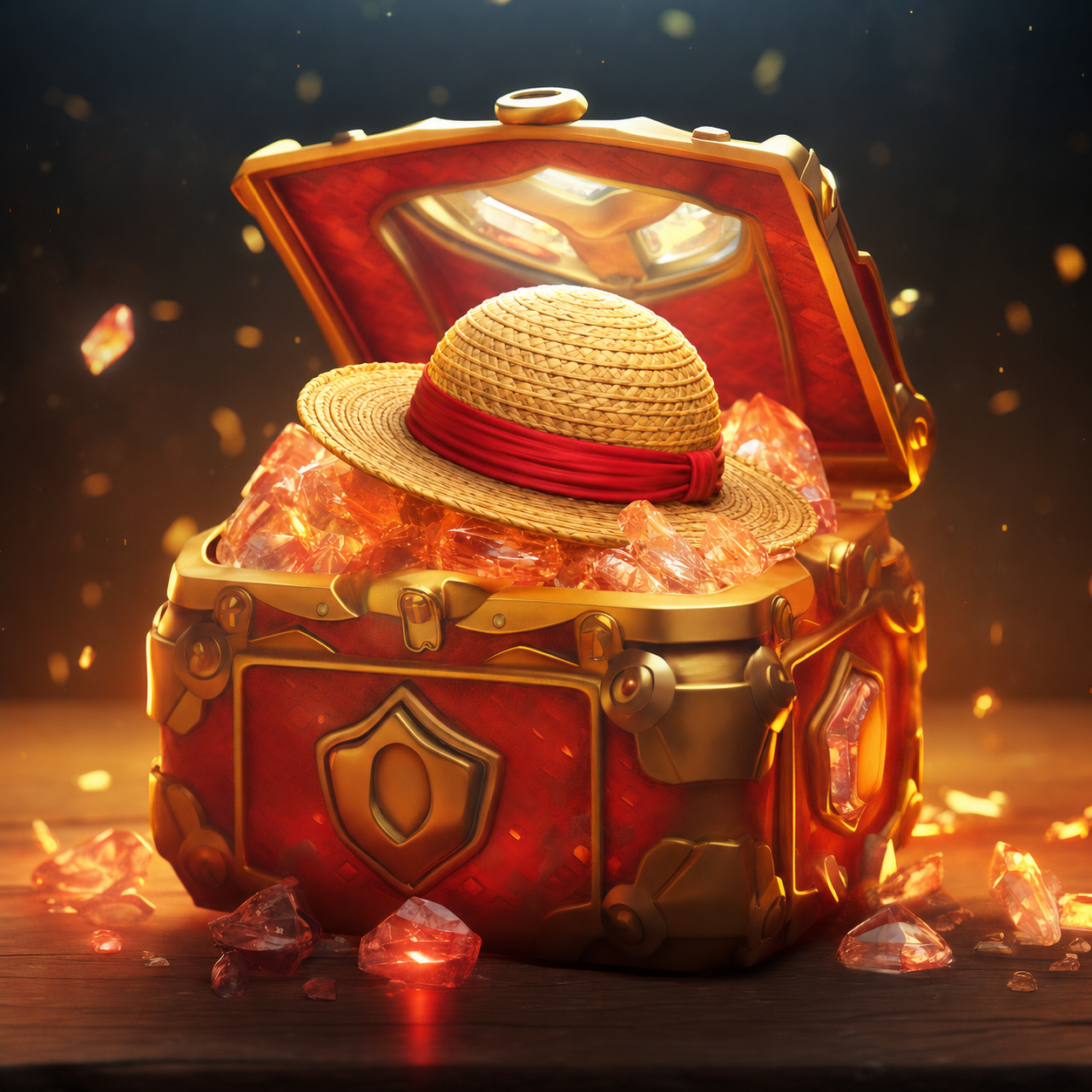 Lucky Chest collection illustration: a treasure chest with a straw hat